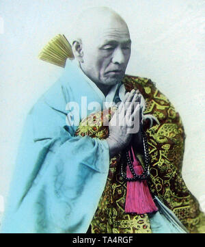 Prêtre bouddhiste, Japon, coloriés à la main photo Banque D'Images