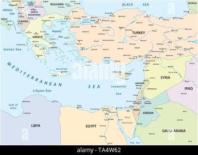 Carte du pays de la Méditerranée orientale Illustration de Vecteur