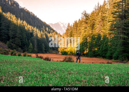 Pundrik rishi lake - Photo de domaine entouré d'arbres deodar dans les montagnes de l'himalaya - Banque D'Images