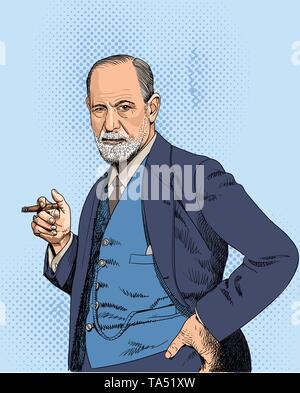 Le Dr Sigmund Freud, portrait d'art de la ligne, vector Illustration de Vecteur