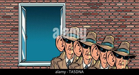 Le service secret d'espionnage de l'état sur les résidents d'écoute Illustration de Vecteur