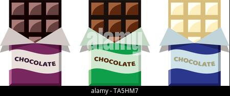 Collection de vecteur a ouvert le chocolat noir, chocolat au lait et de chocolat blanc aluminium en illustration eps10 Illustration de Vecteur