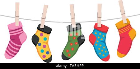 Chaussettes vecteur isolé sur fond blanc. Le coton ou la laine sock design pour blanchisserie contexte illustrations. chaussettes colorées symboles Illustration de Vecteur