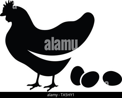 Vector icône en noir et blanc de poulet ou de poule avec des œufs de poule. animal farm illustration. La viande de volaille et des oeufs de poulet symbole d'oiseaux. Illustration de Vecteur