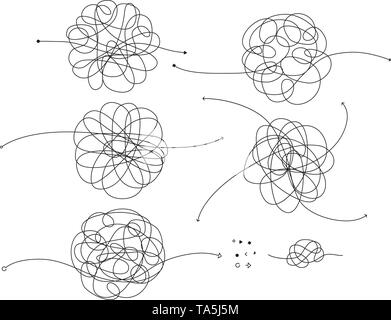 Vector icons de processus confus ou façon difficile. collection de fine ligne scribble dessin du chemin compliqué ou désordonné illustration. Problème et sol Illustration de Vecteur