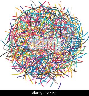 Les câbles ou les fils emmêlés vecteur isolé sur fond blanc. Le chaos scribble illustration. abstract pattern malpropre avec lignes emmêlées Illustration de Vecteur