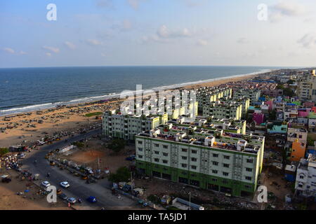 Chennai, Tamil Nadu, Inde : le 26 janvier 2019 - Vue de la plage de la Marina Lighthouse Banque D'Images