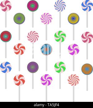 Vector collection de bonbons sucettes colorées sous la forme de boules, isolé sur fond blanc. ensemble de sucettes hélicoïdal Illustration de Vecteur