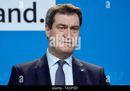 25.03.2019, Berlin, Berlin, Allemagne - Markus Soeder, président de la CSU et premier ministre d'État de Bavière. Lors d'une conférence de presse de la CDU et la CSU sur les joi Banque D'Images