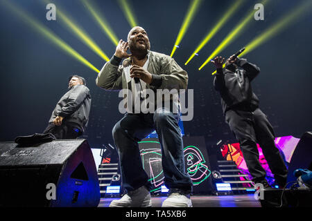 Danemark, copenhague - 21 mai, 2019. Le groupe de rap américain De La Soul effectue un concert live dans le cadre de l'activité des dieux de Rap au Royal Arena à Copenhague. Ici les rappeurs Maseo (C), Trugoy et Posdnuos sont vus sur scène. (Photo crédit : Gonzales Photo - Thomas Rasmussen). Banque D'Images