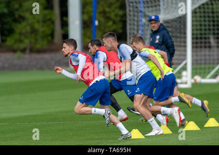 Cobham, Royaume-Uni. 22 mai 2019. Chelsea tenir une séance de formation à leur base de Cobham avant leur finale de l'UEFA Europa League contre Arsenal FC à Bakou le 29 mai 2019. Crédit : Peter Manning/Alamy Live News Banque D'Images