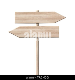 Flèche de direction en bois simple panneau roadsign faite de bois clair avec poteau simple Banque D'Images