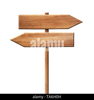 Flèche de direction en bois simple panneau roadsign en bois naturel avec poteau simple Banque D'Images