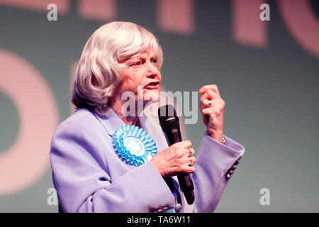 Les partisans d'adressage Ann Widdecombe, lors d'un Brexit Partie rassemblement à l'Olympia à Londres. Banque D'Images