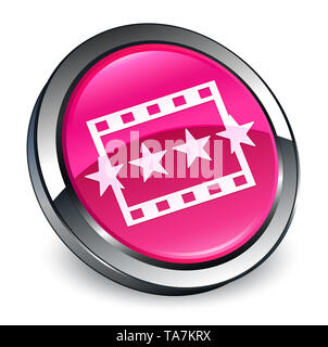 Critiques du film isolé sur l'icône bouton rond rose 3d abstract illustration Banque D'Images