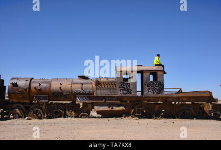 Cimetière de locomotives du train abandonné, Uyuni, Bolivie Banque D'Images