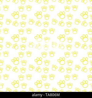 Toile avec silhouettes de chat ou chien jaune. empreinte de patte animal illustration vectorielle, pistes. Paw print sans couture. Illustration de Vecteur