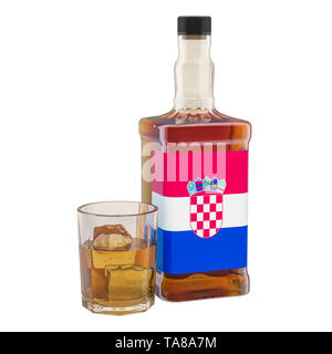 Production et consommation d'alcool des boissons dans la Croatie, concept. Le rendu 3D isolé sur fond blanc Banque D'Images