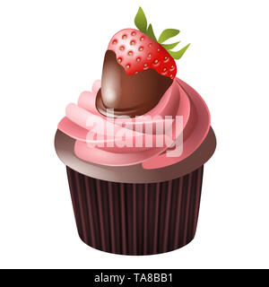 Cupcake Chocolat et Fraise Banque D'Images