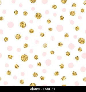 L'or et rose à pois motif transparent glitter. Vector background sans fin de confettis. Les cercles mignon motif. Les feuilles de métal or arrière-plan. Illustration de Vecteur