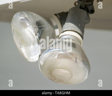 Closeup détail du projecteur extérieur électrique et ampoules Banque D'Images