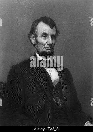 Portrait de demi-longueur président américain Abraham Lincoln, gravure par William G. Jackman à partir d'une photographie par Mathew Brady, 1865 Banque D'Images