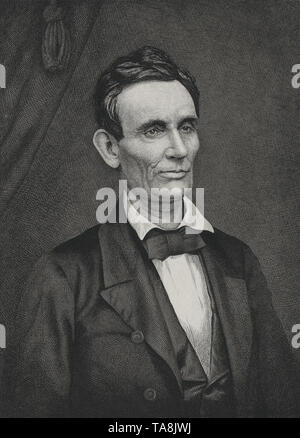 Head and shoulders Portrait d'Abraham Lincoln, gravure, artiste inconnu, vers 1860 Banque D'Images