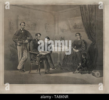 Abraham Lincoln et de la famille, de gauche Robert Lincoln, Abraham Lincoln, William Lincoln, Mary Todd Lincoln, Thomas Lincoln, dessiné par H.A. Thomas, publié par William C. Robertson, 1865 Banque D'Images