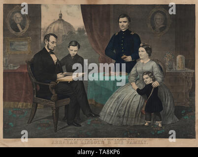 Abraham Lincoln et sa famille, de gauche Abraham Lincoln, Lincoln, William Robert Lincoln, Mary Todd Lincoln, Thomas Lincoln, lithographie publiée par Kelly & Sons, 1861 Banque D'Images