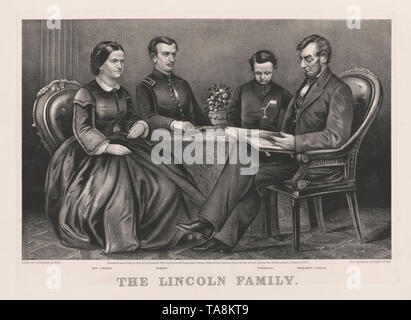 La famille Lincoln, de gauche, Robert Mary Todd Lincoln Lincoln, Thomas Lincoln, Abraham Lincoln, lithographie de Currier & Ives, 1866 Banque D'Images