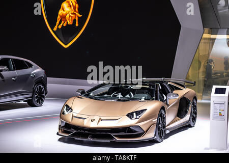 Genève, Suisse, 05 mars 2019 Lamborghini Aventador Roadster SVJ à Genève International Motor Show supercar fabriqué par Lamborghini Italienne Banque D'Images
