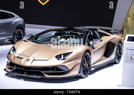 Genève, Suisse, 05 mars 2019 Lamborghini Aventador Roadster SVJ à Genève International Motor Show supercar fabriqué par Lamborghini Italienne Banque D'Images