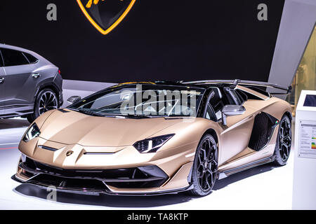 Genève, Suisse, 05 mars 2019 Lamborghini Aventador Roadster SVJ à Genève International Motor Show supercar fabriqué par Lamborghini Italienne Banque D'Images