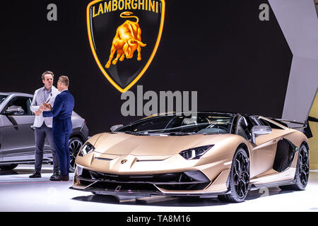 Genève, Suisse, 05 mars 2019 Lamborghini Aventador Roadster SVJ à Genève International Motor Show supercar fabriqué par Lamborghini Italienne Banque D'Images