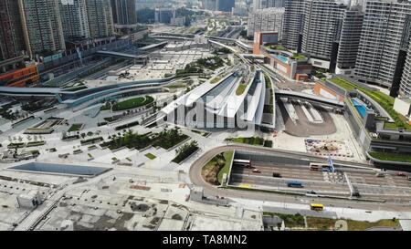 La gare de Kowloon Ouest exteior, high speed rail hong kong à Shenzhen, partie de Guangzhou-Shenzhen et Hong Kong Express Rail Link Banque D'Images