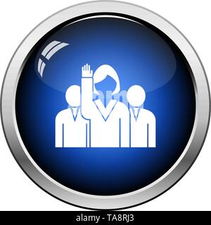 Dame de vote avec l'homme derrière l'icône. Bouton brillant Design. Vector Illustration. Illustration de Vecteur