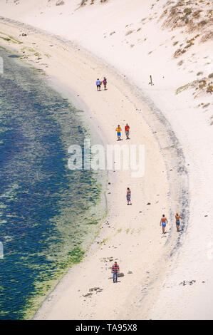 Les gens qui marchent sur la plage balandra de La Paz, au Mexique. Banque D'Images