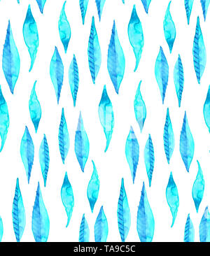 L'aquarelle transparente motif de fond avec des feuilles de saule blanc, peint sur l'ornement textile artistique sans fin dans l'illustration botanique style Boho Banque D'Images