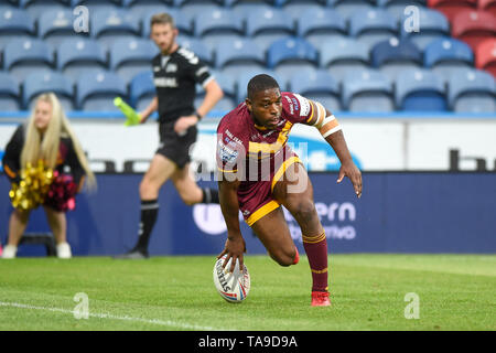 Huddersfield, UK, 2019 17 5. 17 mai 2019. John Smiths Stadium, Huddersfield, Angleterre ; Rugby League Super League Betfred, Huddersfield Giants vs Hull Kingston Rovers ; Jermaine McGillvary de Huddersfield Giants début scores essayer. Dean Williams/RugbyPixUK Banque D'Images