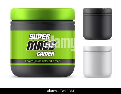 Mass Gainer 3D réaliste, bouteille contenant des protéines Illustration de Vecteur