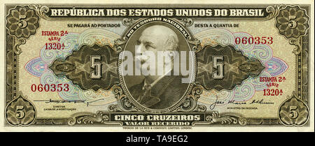 Historische Billet, 5 Cruzeiro, José Maria da Silva Paranhos, le Baron de Rio Branco, 1964, Brésil, Südamerika, Brasil Banque D'Images