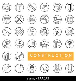 Vecteur de construction contour icons set. bâtiment, de la construction, des outils de réparation et de rénovation Illustration de Vecteur