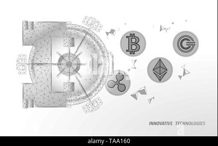 Banque d'avion bleu poly bas porte. La sécurité des données la vie privée de stockage. Protéger la sécurité de l'information 3D concept cryptocurrency. Protection antivirus finances Illustration de Vecteur