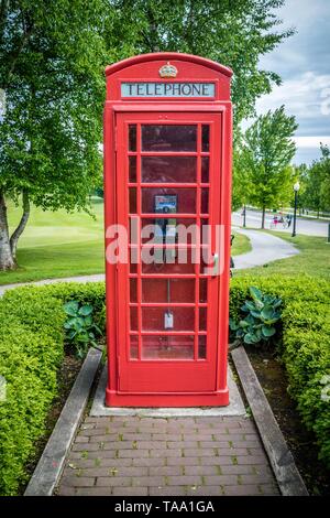 L'île Mackinac, Michigan, USA - Le 23 juin 2018 : un vieux fort cabine téléphonique Banque D'Images