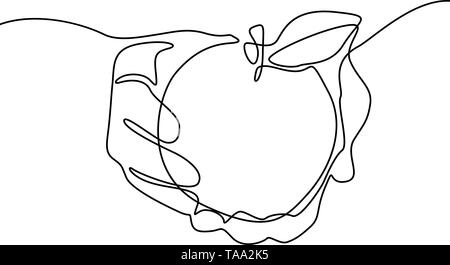 Dessin de ligne continu Apple en main. Vector illustration. Illustration de Vecteur