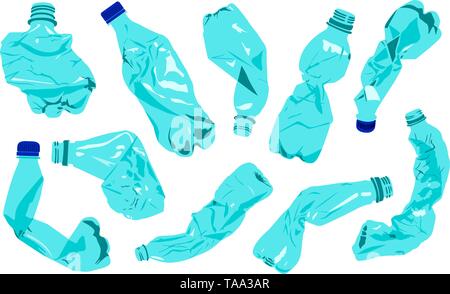Ensemble de froissés les bouteilles en plastique, de la pollution, l'écologie problème plastique Illustration de Vecteur