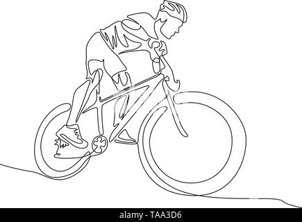 Une ligne continue d'un casque cycliste à vélo le long de la pente Illustration de Vecteur