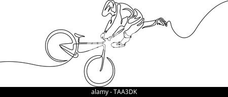 Une ligne continue dans un casque cycliste effectue un tour en bicyclette Illustration de Vecteur