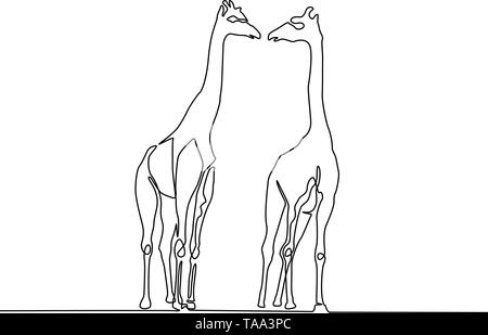 Ligne continue ou deux girafes. Vector giraffe isolé sur fond blanc. Illustration de Vecteur