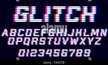 Alphabet glitch. Police avec effet de distorsion. Illustration de Vecteur